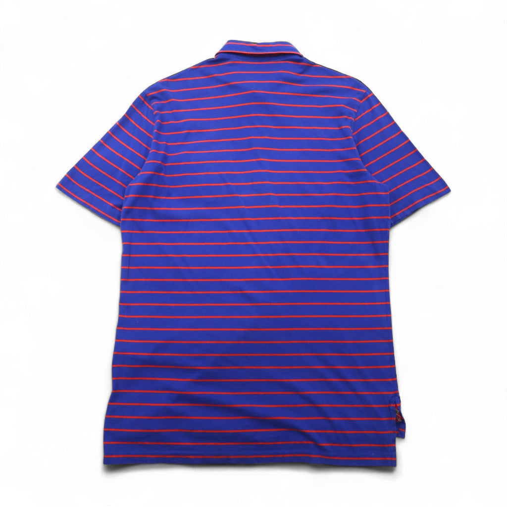 POLO GOLF RALPH LAUREN Pima Cotton Striped Polo Shirt, Size L, Blue/Orange, Vintage Lisle Pocket, Small Pony Embroidery, Made in Peru