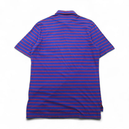 POLO GOLF RALPH LAUREN Pima Cotton Striped Polo Shirt, Size L, Blue/Orange, Vintage Lisle Pocket, Small Pony Embroidery, Made in Peru