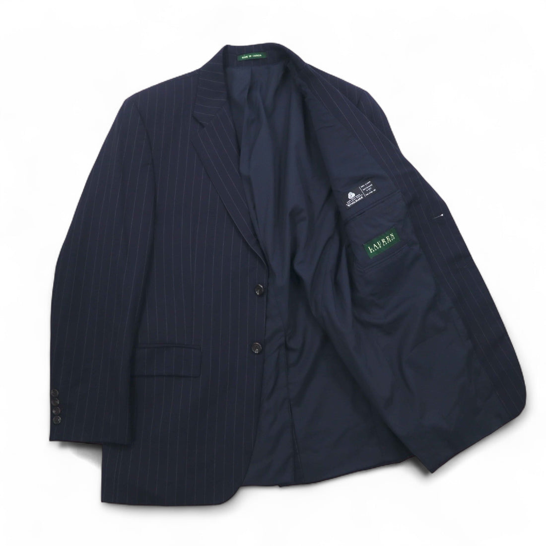 LAUREN RALPH LAUREN Made in Canada 90s 2B Suit Set L Navy Striped Wool