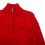 Polo by Ralph Lauren 90s Half-Zip Knit Sweater, Medium, Red, Cotton, Small Pony Embroidery