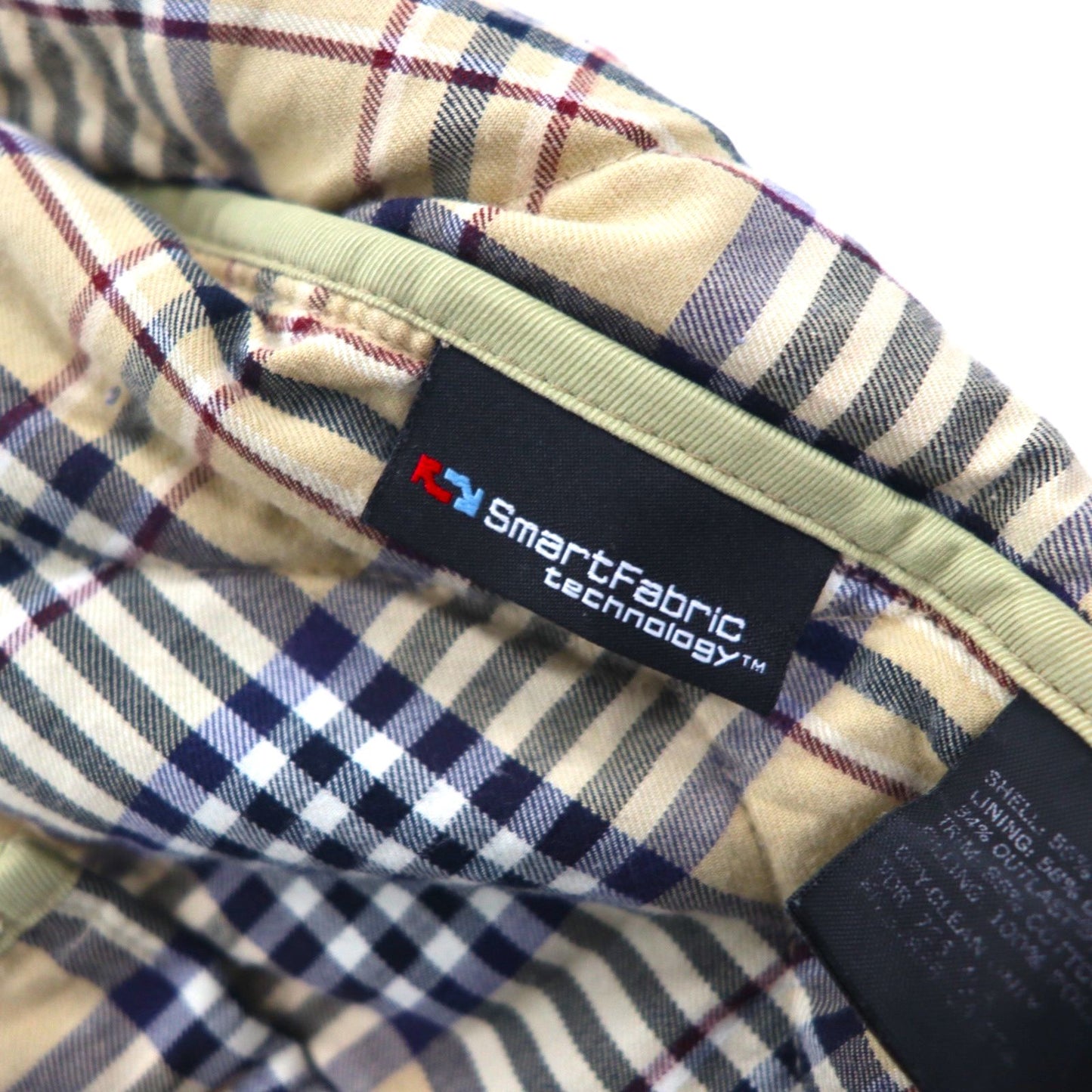 NAUTICA Quilted Jacket, Size L, Beige, Check Lining, Corduroy Collar, Padded, Smart Fabric Technology, Snap Buttons, Zipper Closure