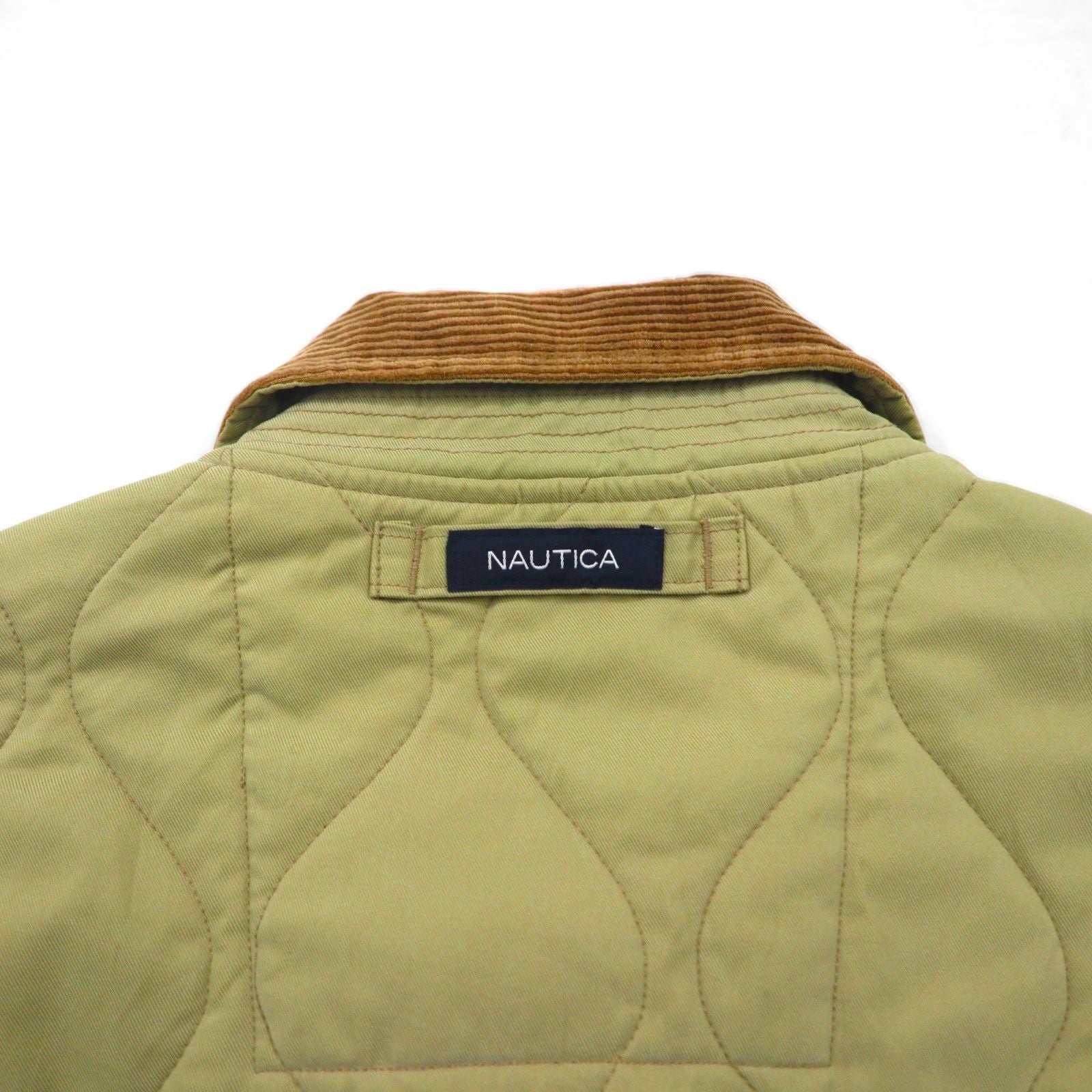 NAUTICA Quilted Jacket, Size L, Beige, Check Lining, Corduroy Collar, Padded, Smart Fabric Technology, Snap Buttons, Zipper Closure