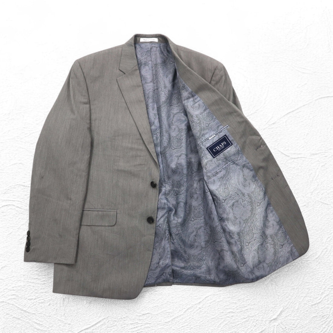 CHAPS 2B Tailored Jacket Suit L Gray Paisley Lining