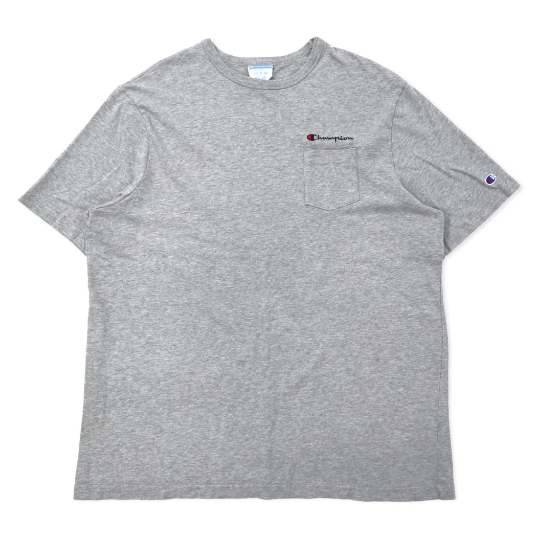 日本然リトテ-古着オンライン-Champion 90年代 Tシャツ ポケT 3XL グレー コットン バータグ ワンポイントロゴ刺繍 ビッグサイズ-Champion 90's T-Shirt Pocket T 3XL Gray Cotton Bar Tag One Point Logo Embroidery Big Size