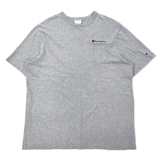 Champion 90年代 Tシャツ ポケT 3XL グレー コットン バータグ ワンポイントロゴ刺繍 ビッグサイズ