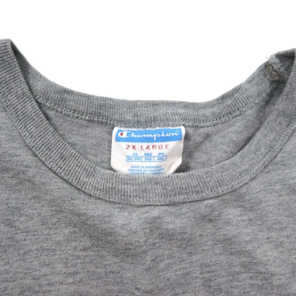 Champion 90s T-shirt, Pocket T, 3XL, Gray, Cotton, Bar Tag, One Point Logo Embroidery, Big Size