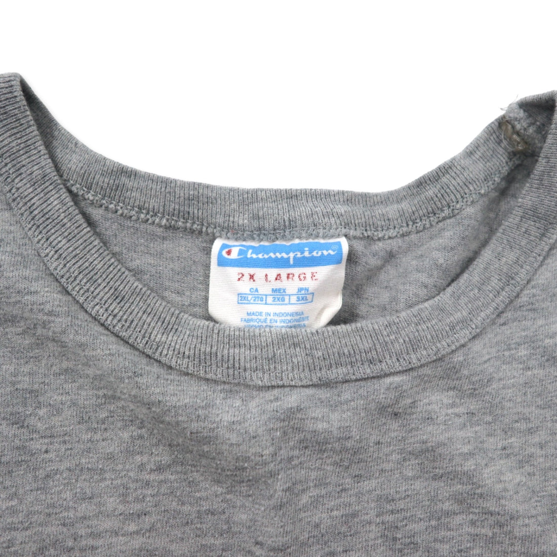 Champion 90s T-shirt, Pocket T, 3XL, Gray, Cotton, Bar Tag, One Point Logo Embroidery, Big Size