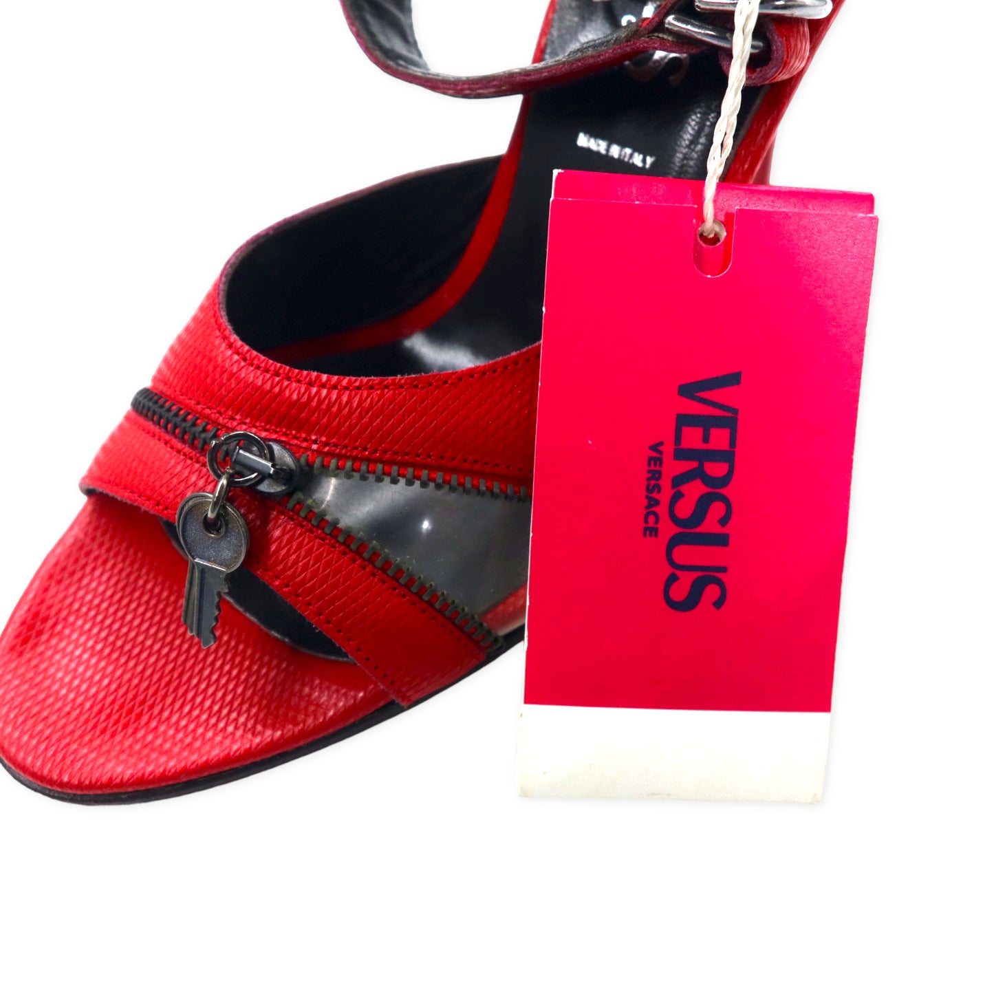 VERSUS VERSACE Zip Design Pin Heal Sandal Pumps US6.5 Red Leather