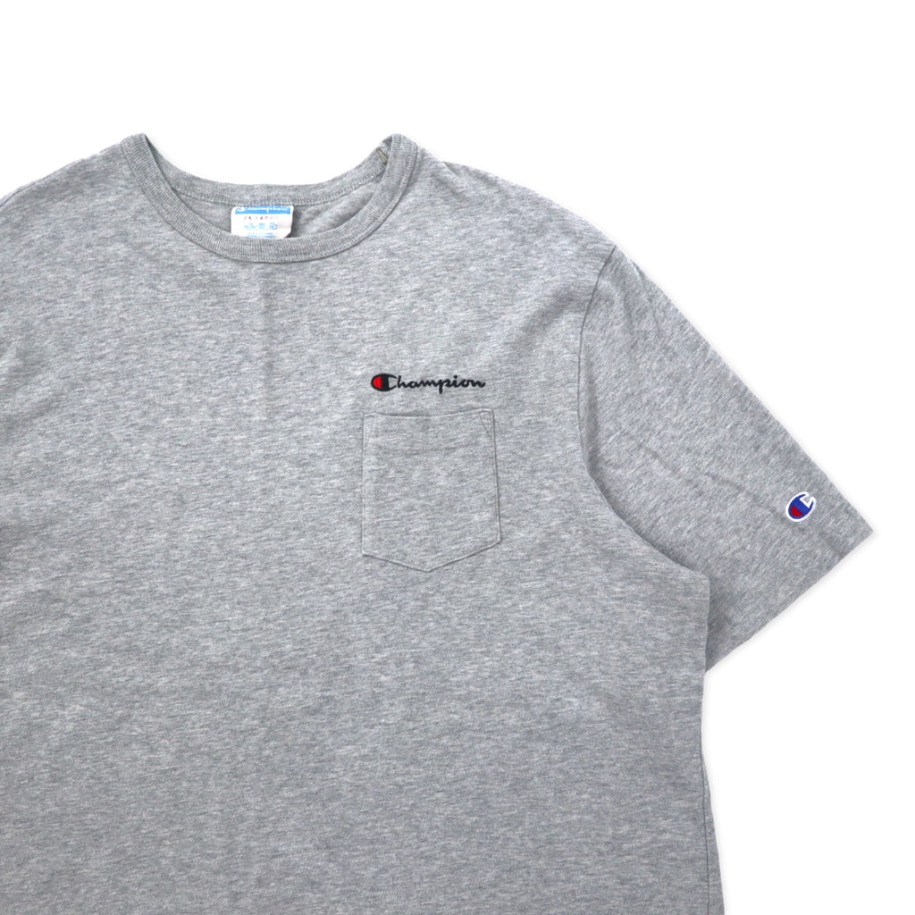 Champion 90s T-shirt, Pocket T, 3XL, Gray, Cotton, Bar Tag, One Point Logo Embroidery, Big Size