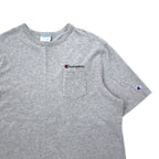 Champion 90s T-shirt, Pocket T, 3XL, Gray, Cotton, Bar Tag, One Point Logo Embroidery, Big Size