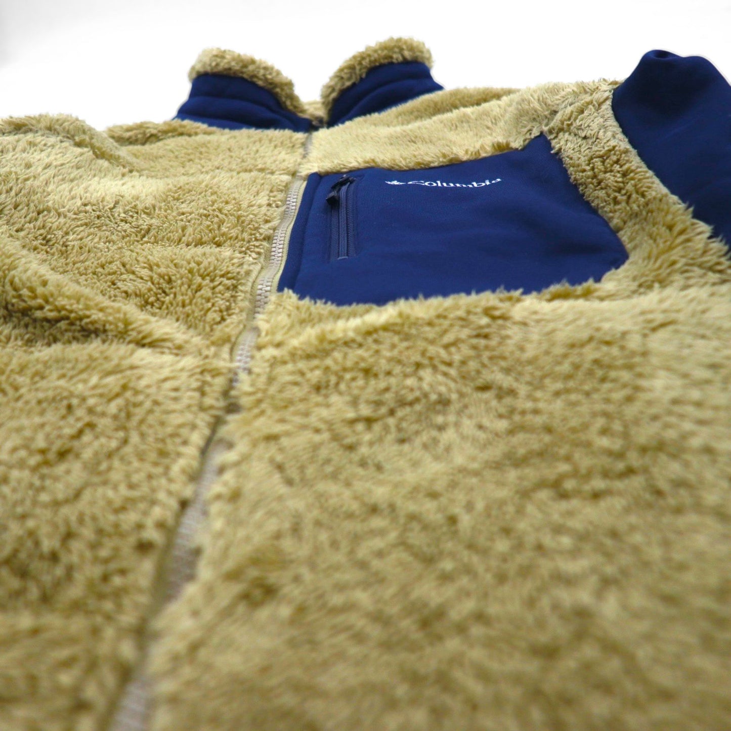Columbia ハイパイル ボア フルジップ フリースジャケット L ベージュ PL3373 サムホール ストレッチ スタンドカラー