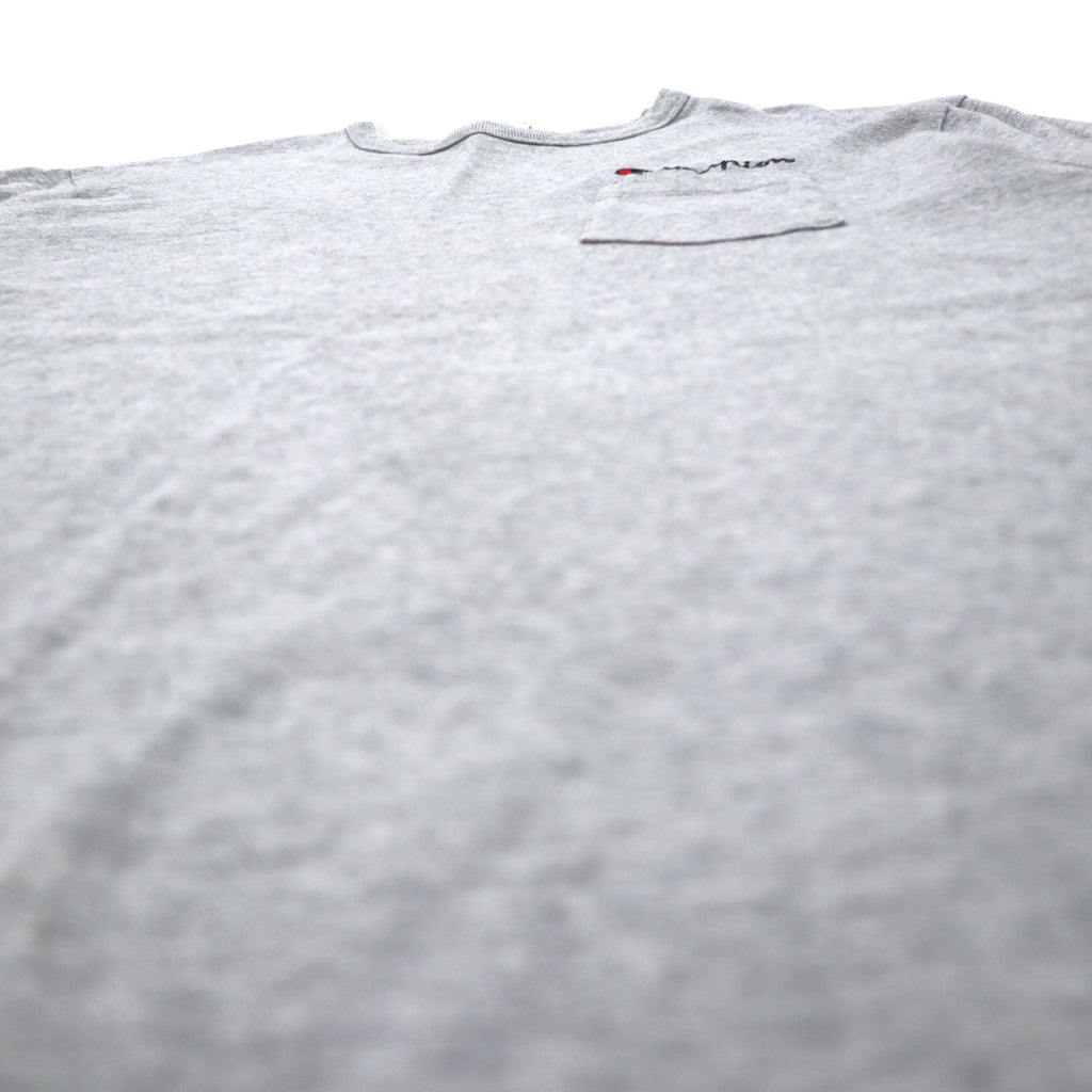 Champion 90s T-shirt, Pocket T, 3XL, Gray, Cotton, Bar Tag, One Point Logo Embroidery, Big Size