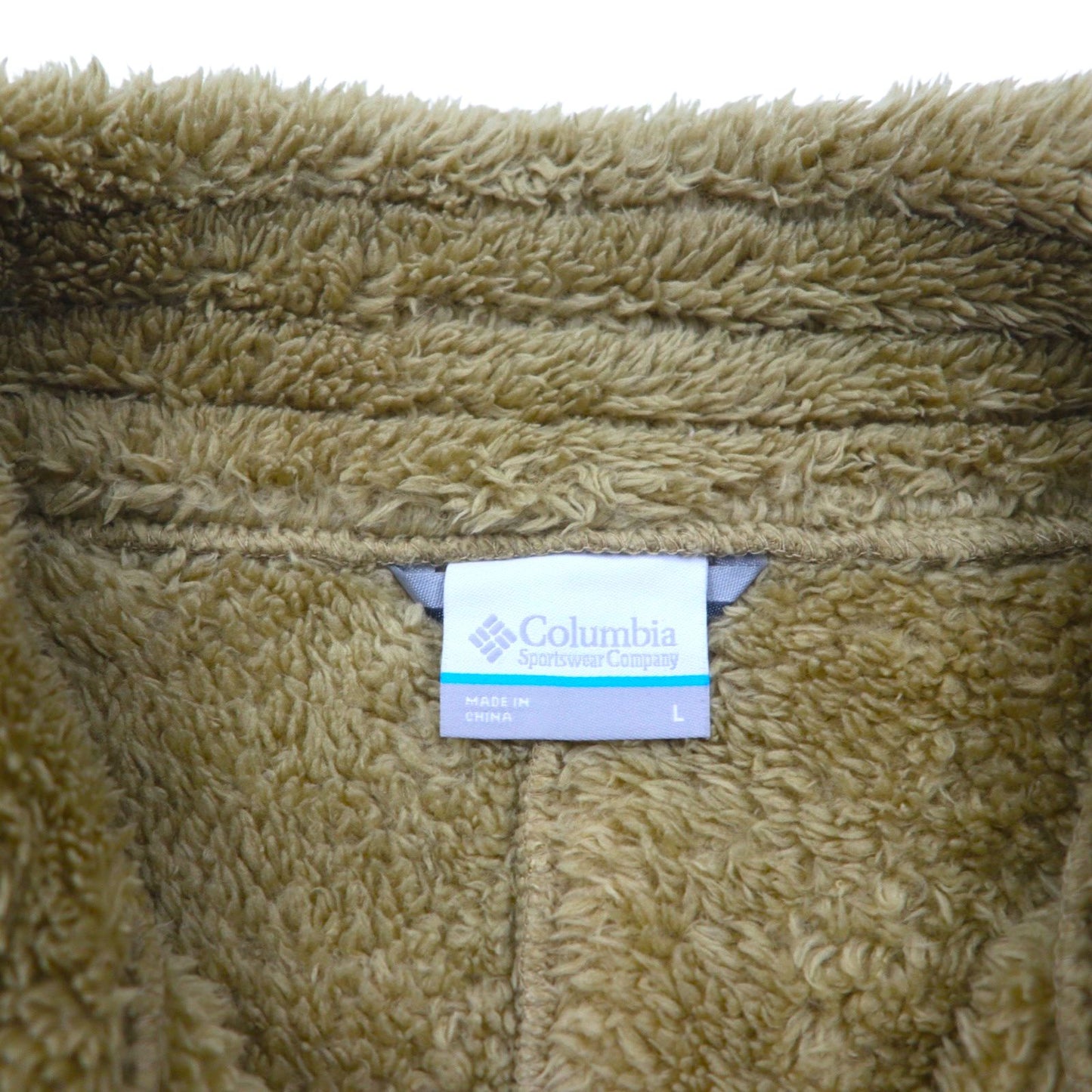 Columbia ハイパイル ボア フルジップ フリースジャケット L ベージュ PL3373 サムホール ストレッチ スタンドカラー