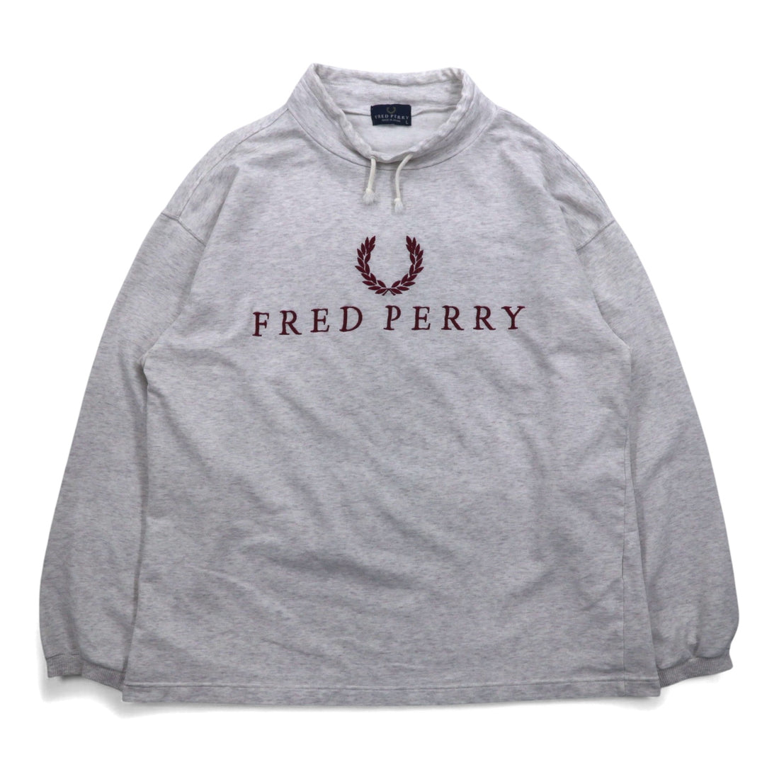 FRED PERRY 90s Drawstring High Neck Sweatshirt L Gray Bottle Neck Made in Japan