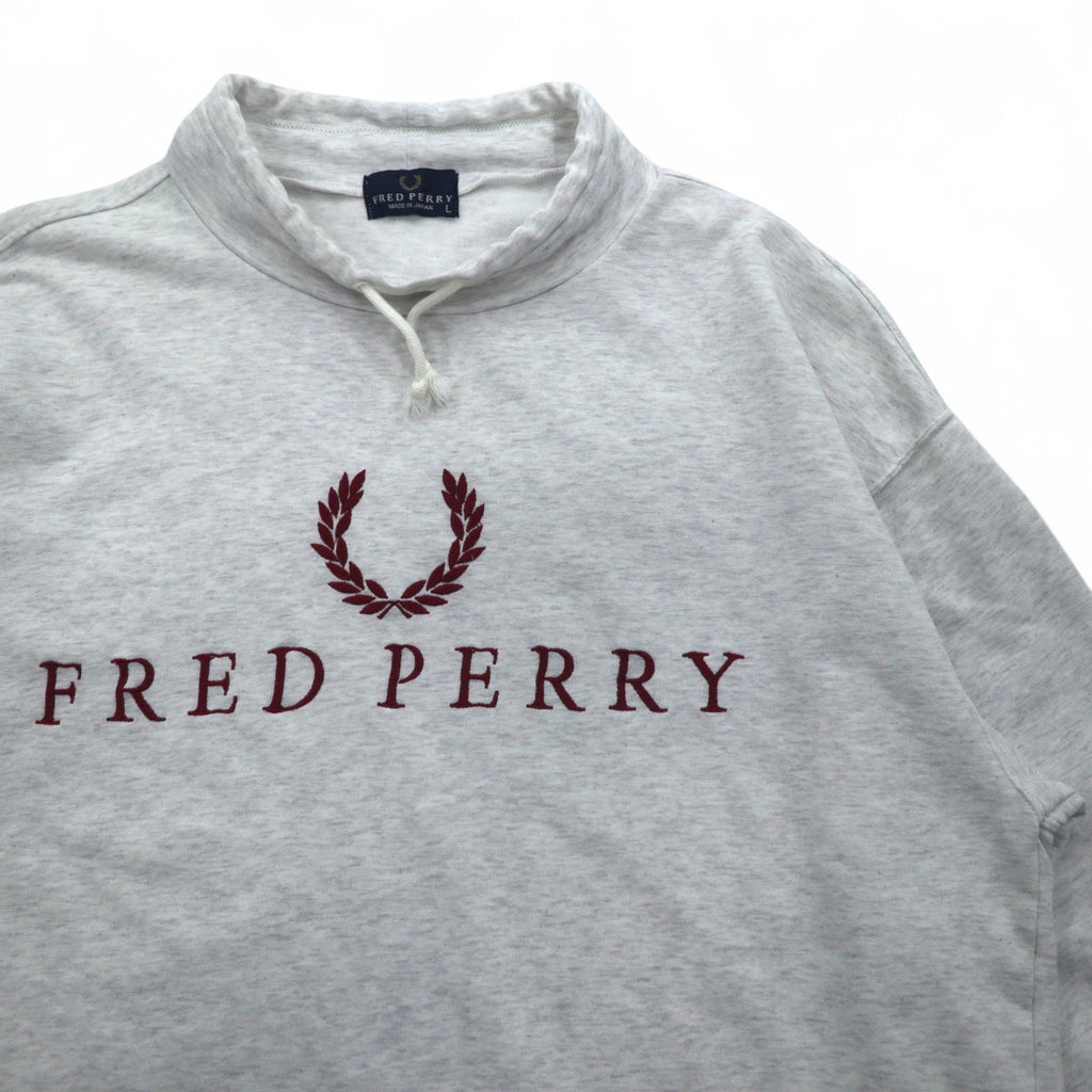 FRED PERRY 90s Drawstring High Neck Sweatshirt L Gray Bottle Neck Made in Japan