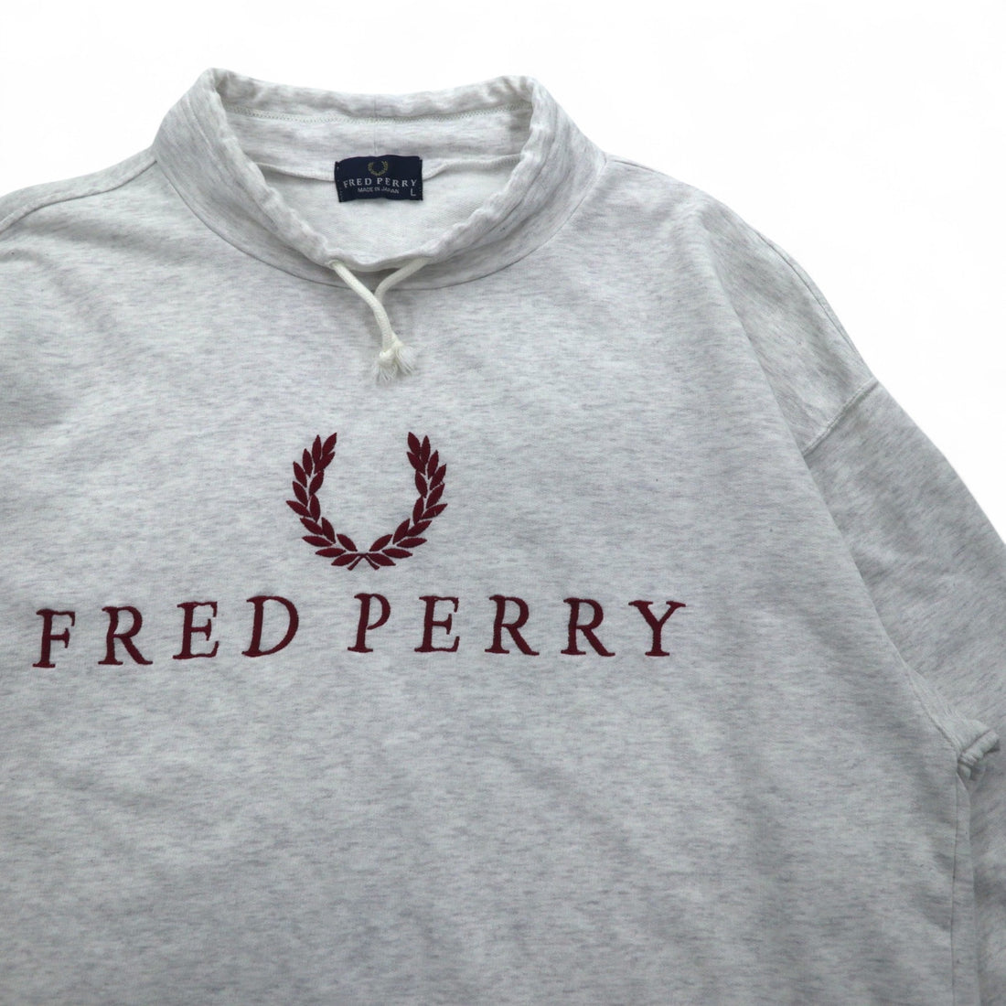 FRED PERRY 90s Drawstring High Neck Sweatshirt L Gray Bottle Neck Made in Japan
