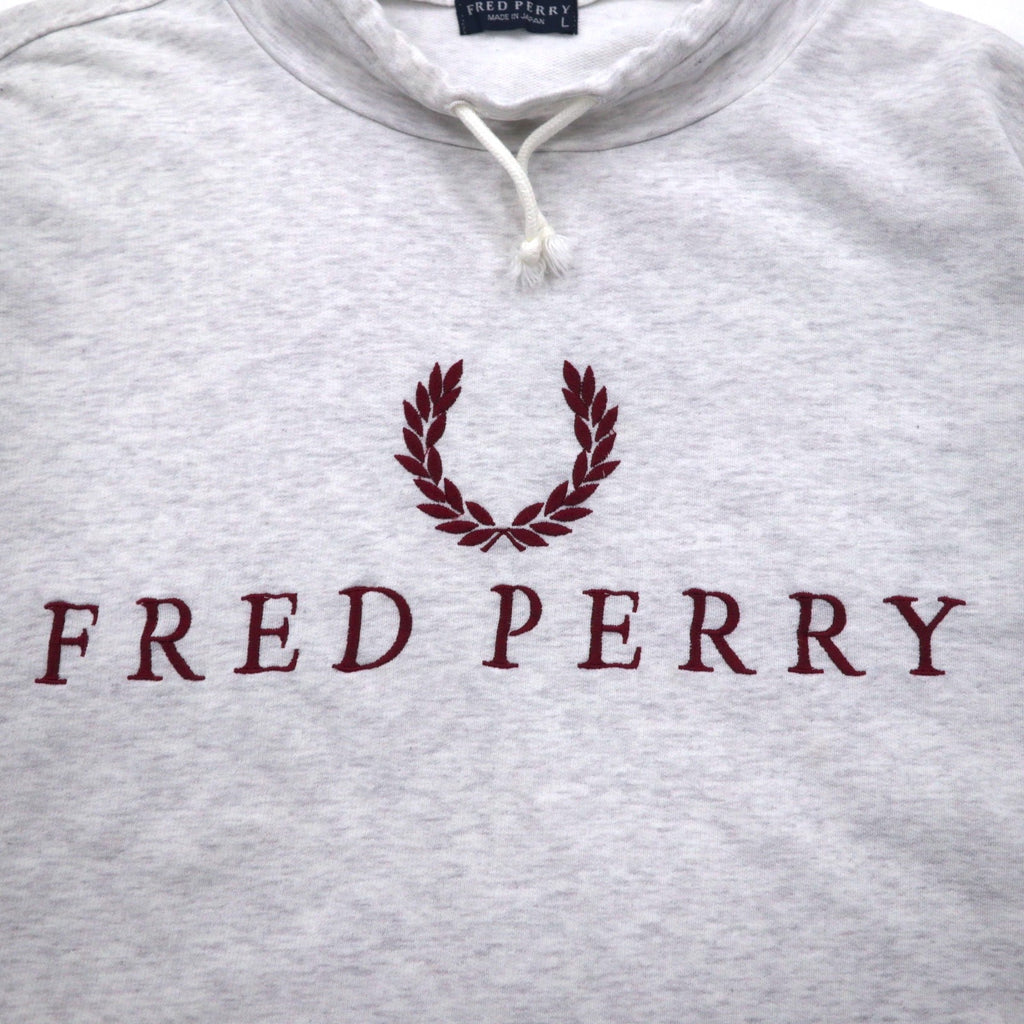 FRED PERRY 90s Drawstring High Neck Sweatshirt L Gray Bottle Neck Made in Japan