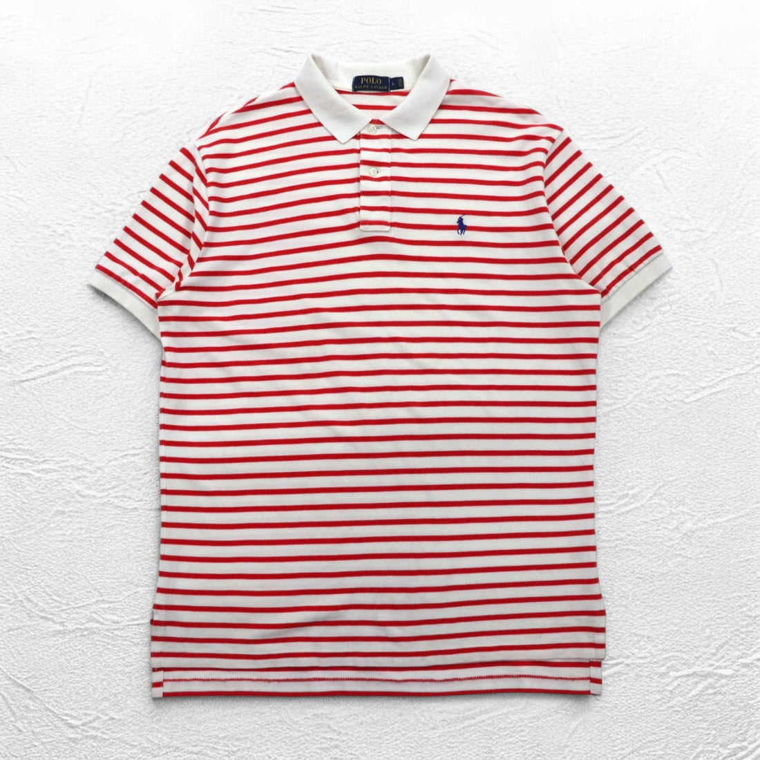 POLO RALPH LAUREN Striped Polo Shirt L White Orange Cotton Small Pony Embroidery