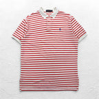 POLO RALPH LAUREN Striped Polo Shirt L White Orange Cotton Small Pony Embroidery