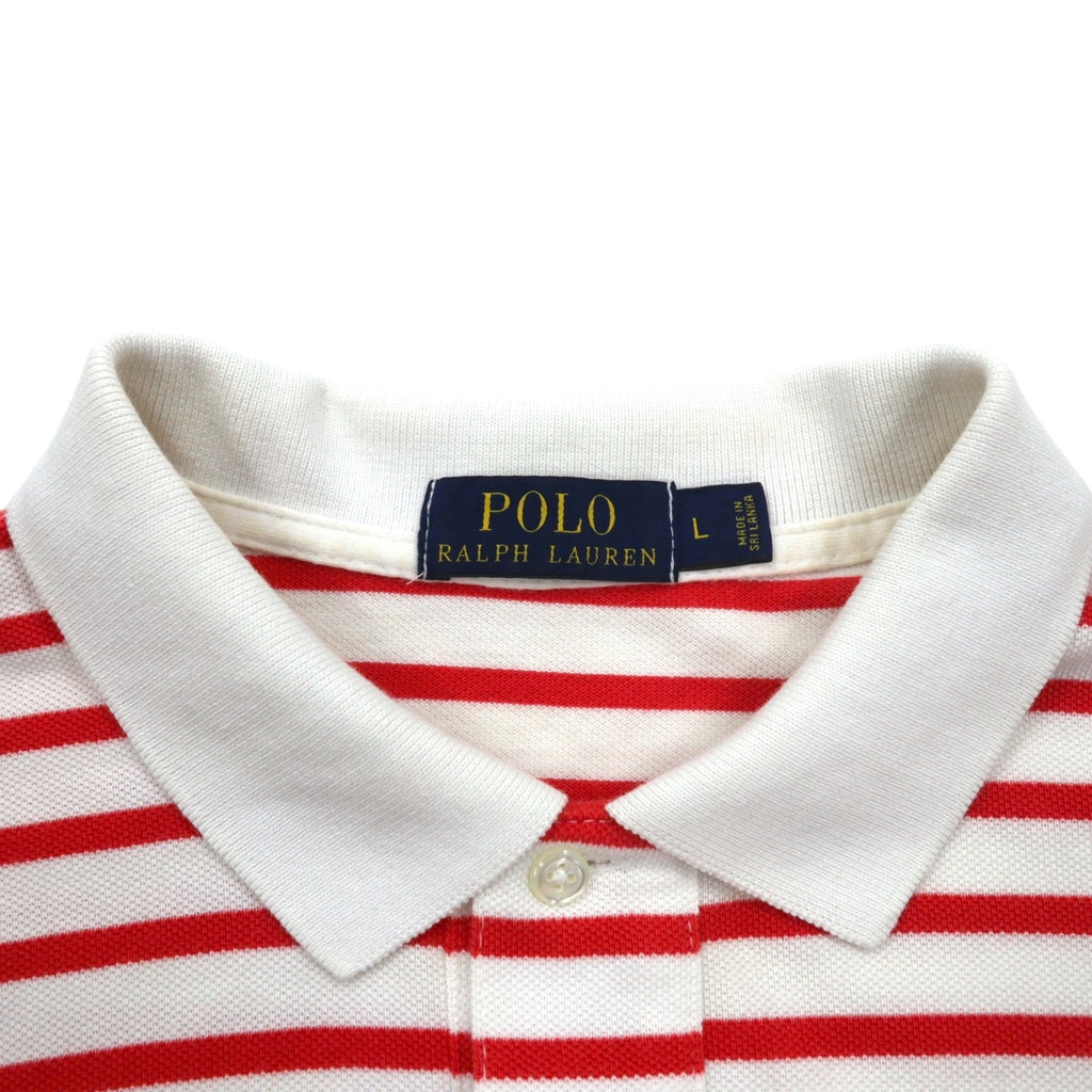 POLO RALPH LAUREN Striped Polo Shirt L White Orange Cotton Small Pony Embroidery