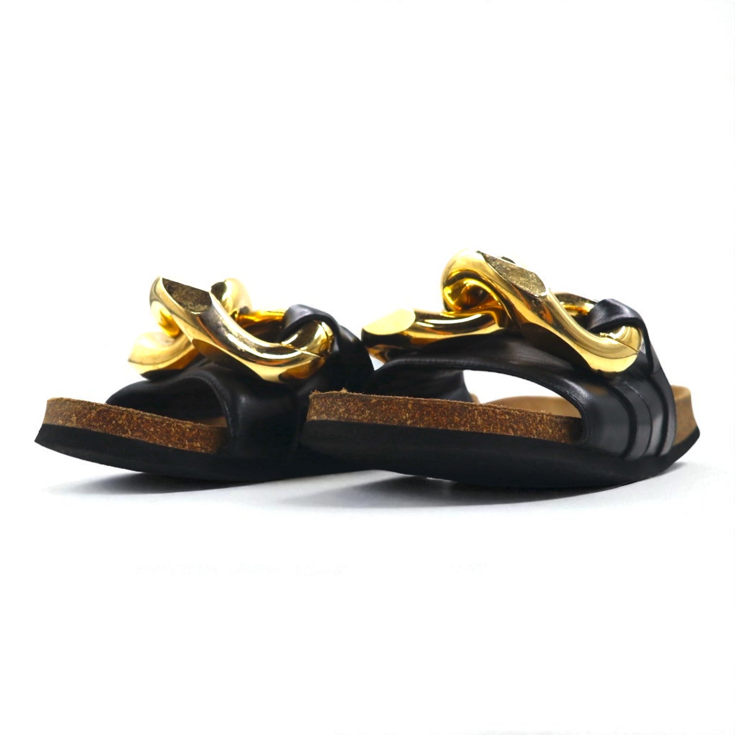 JW ANDERSON Gold Chain Slide Sandals, Sizes 26-26.5cm, Black Metal and Leather