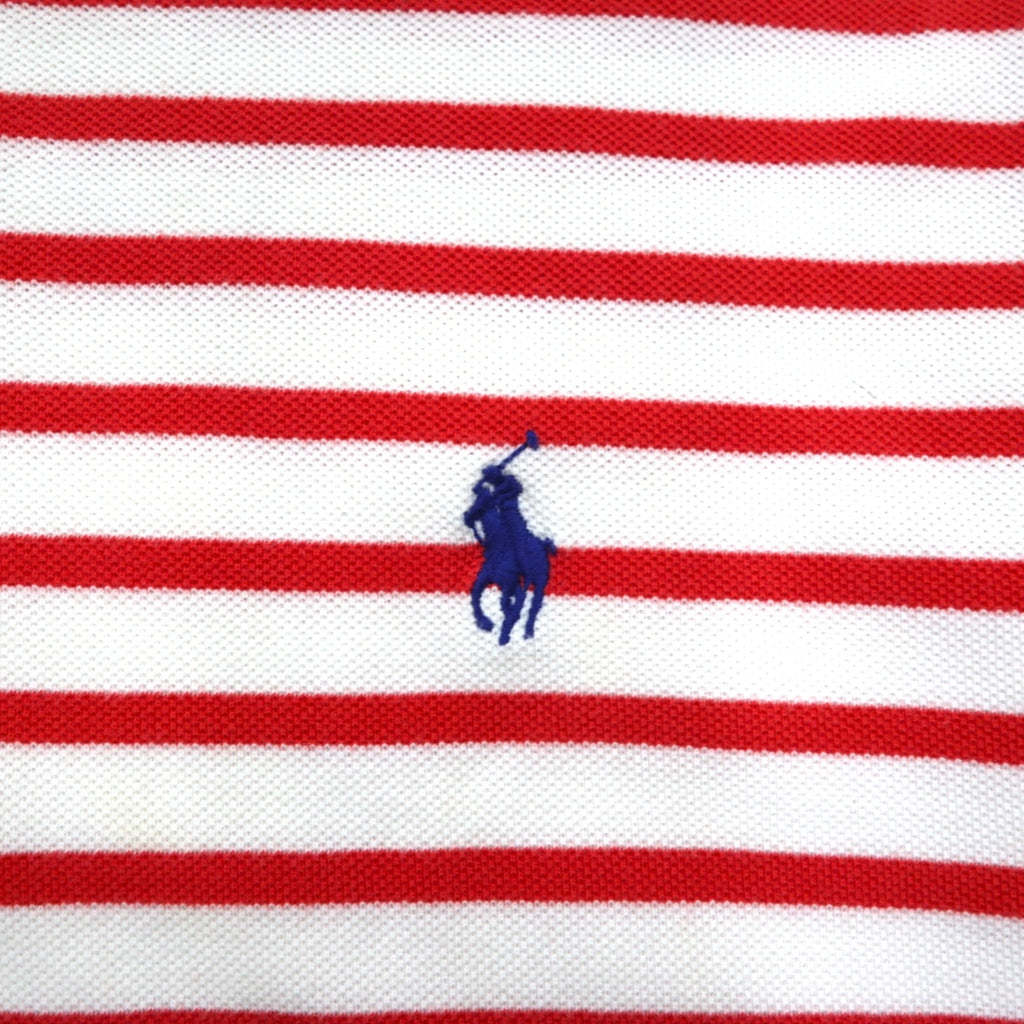 POLO RALPH LAUREN Striped Polo Shirt L White Orange Cotton Small Pony Embroidery