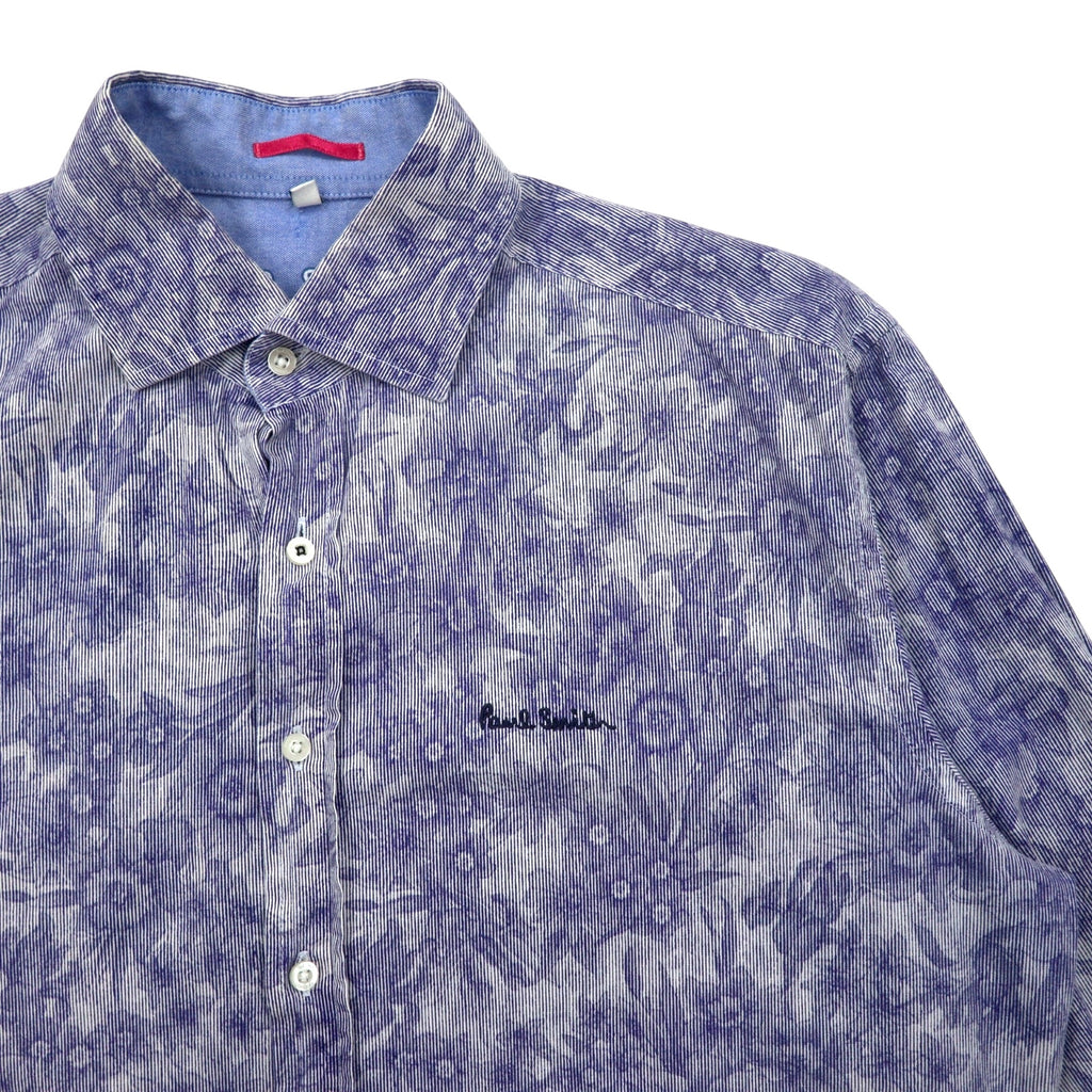 Paul Smith Floral Print Dress Shirt, Medium, Blue, Cotton, One Point Logo Embroidery