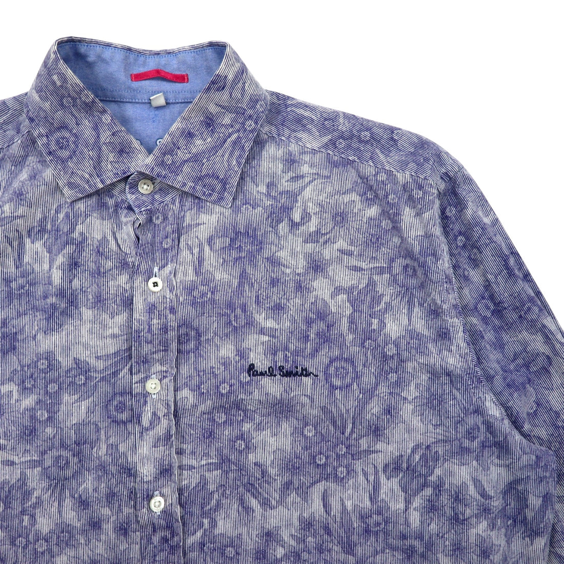 Paul Smith Floral Print Dress Shirt, Medium, Blue, Cotton, One Point Logo Embroidery