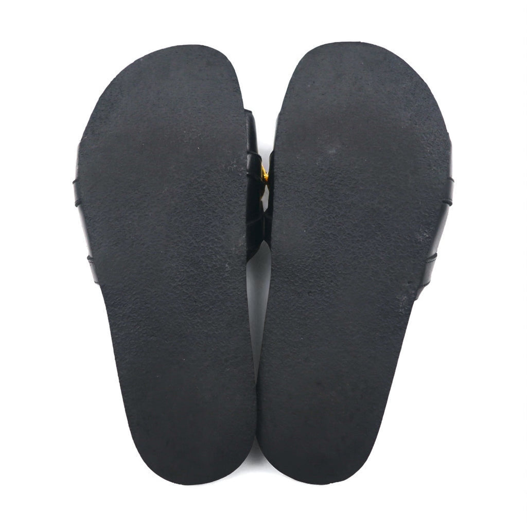 JW ANDERSON Gold Chain Slide Sandals, Sizes 26-26.5cm, Black Metal and Leather