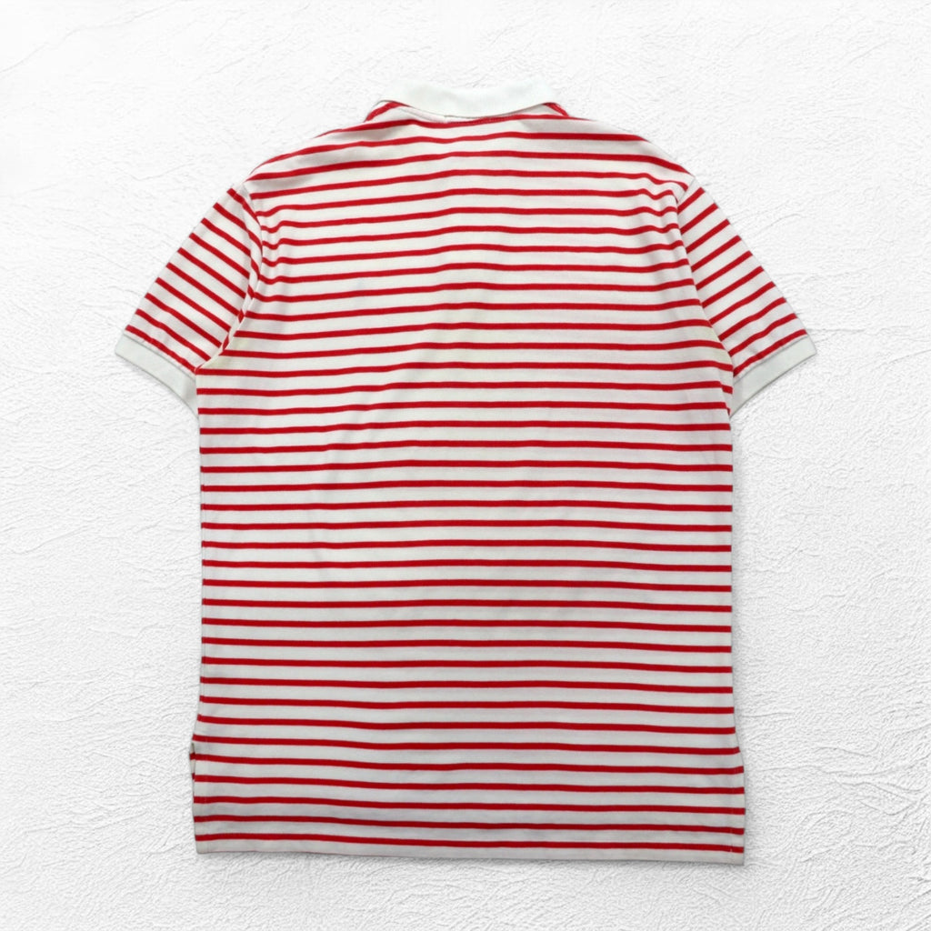 POLO RALPH LAUREN Striped Polo Shirt L White Orange Cotton Small Pony Embroidery