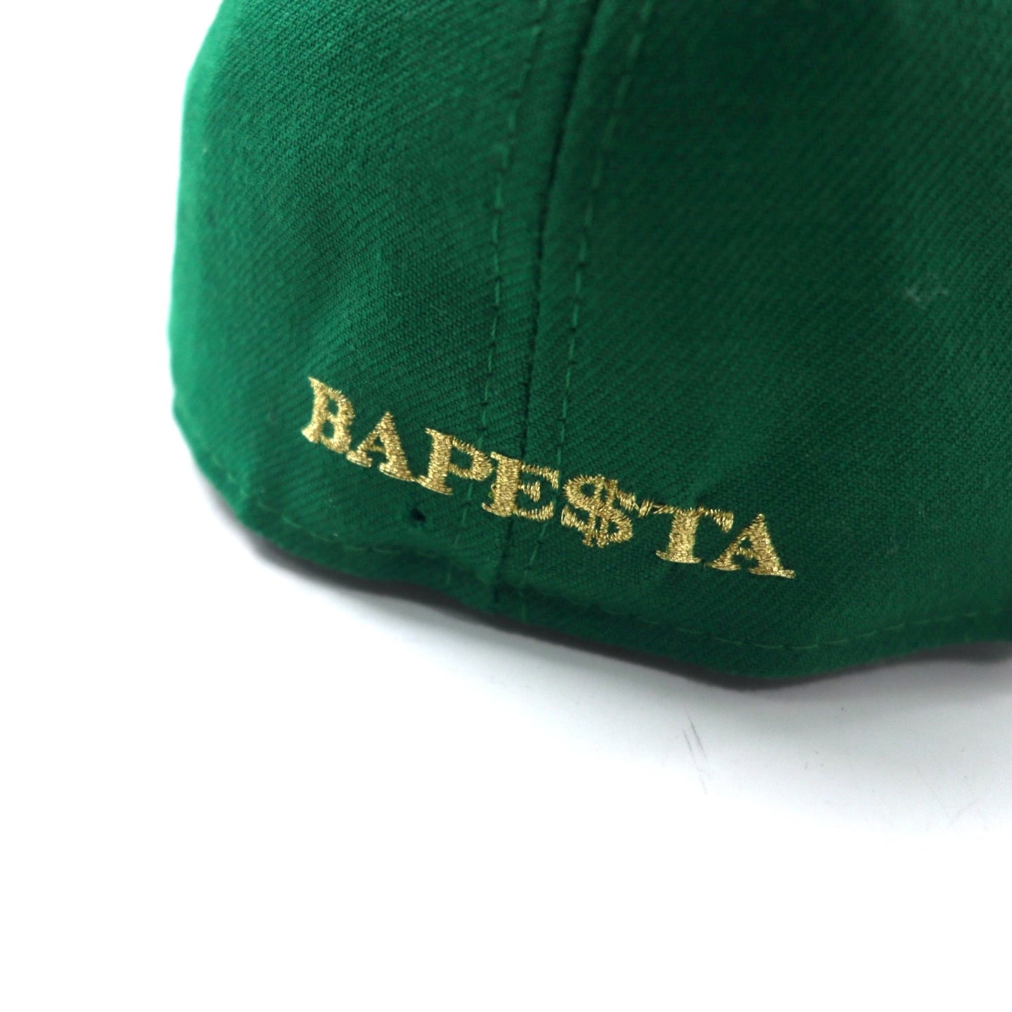 BAPE BY A BATHING APE × NEW ERA USA製 ベースボールキャップ 59.6cm グリーン ウール ロゴ刺繍 BAPESTA
