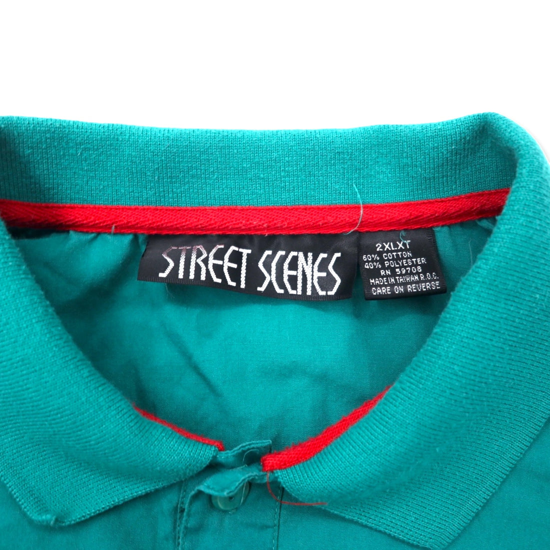 90s STREET SCENES Mixed Material Switching Design Polo Shirt 2XLT Green Cotton