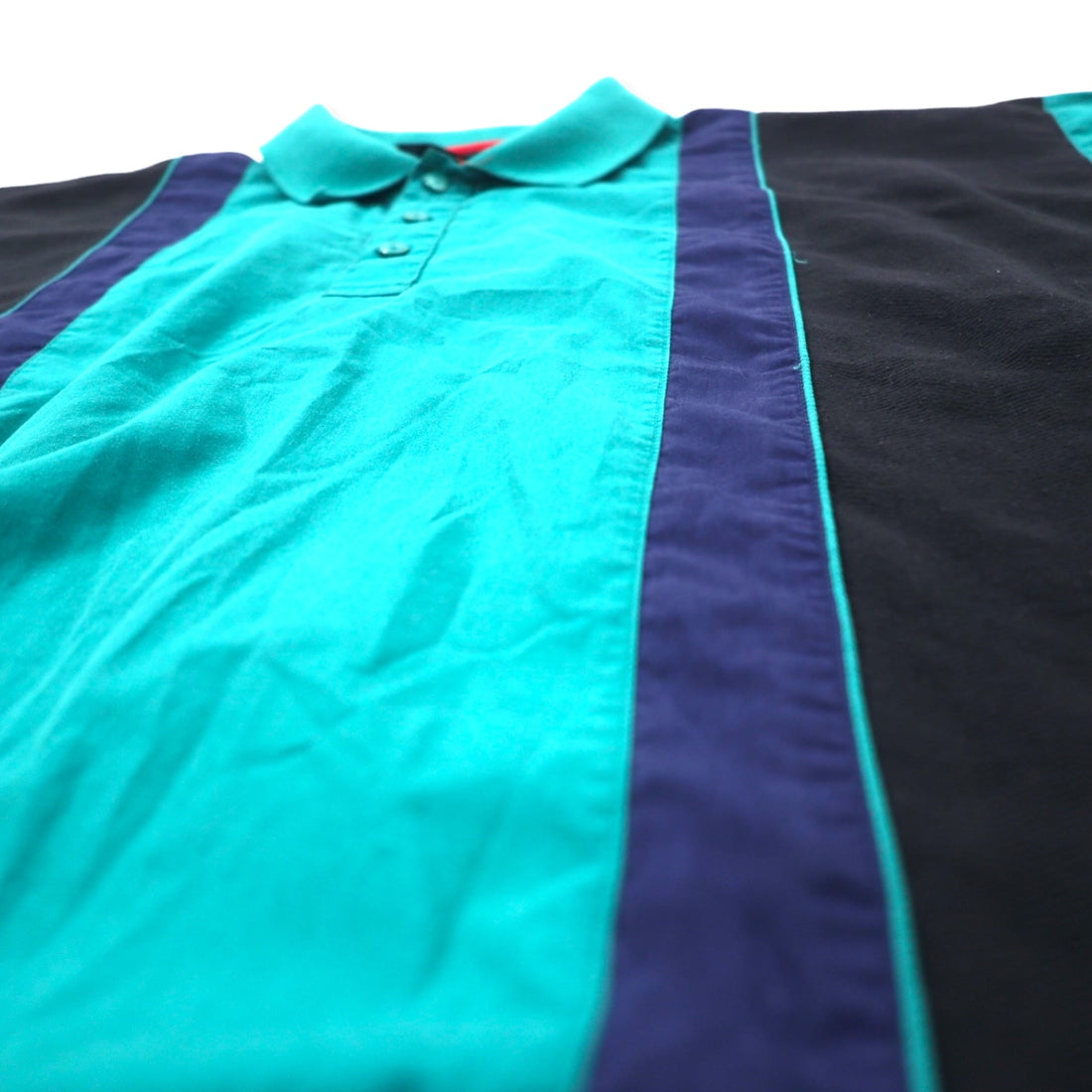 90s STREET SCENES Mixed Material Switching Design Polo Shirt 2XLT Green Cotton