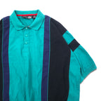 90s STREET SCENES Mixed Material Switching Design Polo Shirt 2XLT Green Cotton