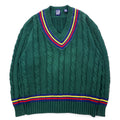 日本然リトテ-古着オンライン-GAP 90年代 オールドギャップ チルデン ニット Vネック セーター L グリーン コットン-GAP 90's Vintage Gap Tilden Knit V-Neck Sweater L Green Cotton