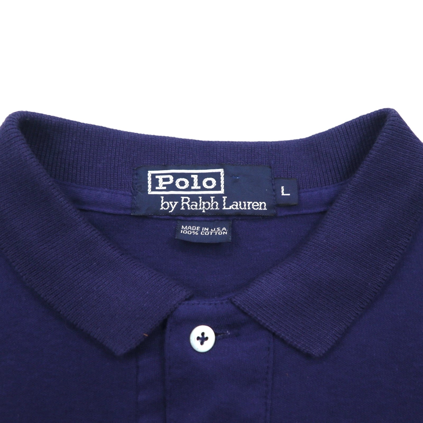 Polo by Ralph Lauren 90s USA Made Polo Shirt, Size L, Navy Cotton with Small Pony Embroidery