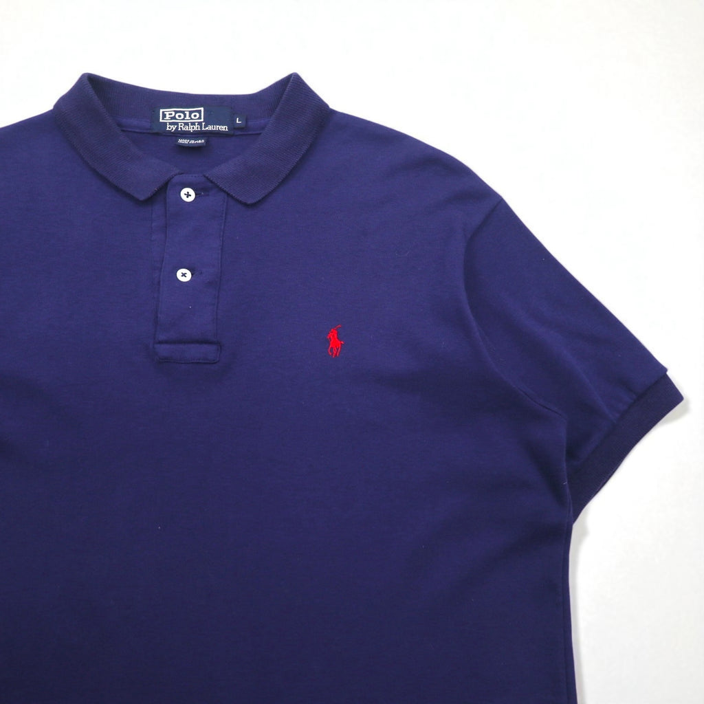 Polo by Ralph Lauren 90s USA Made Polo Shirt, Size L, Navy Cotton with Small Pony Embroidery