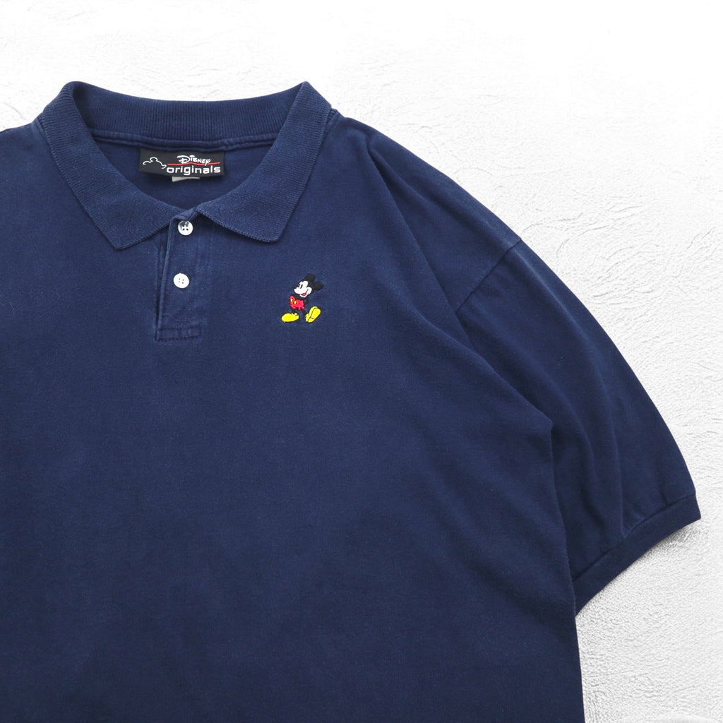 Disney originals 90s USA made Mickey Mouse embroidered polo shirt XL navy cotton