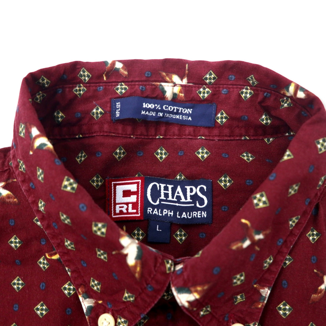 CHAPS RALPH LAUREN 90s All-over Print Button-Down Shirt L Bordeaux Cotton Camo