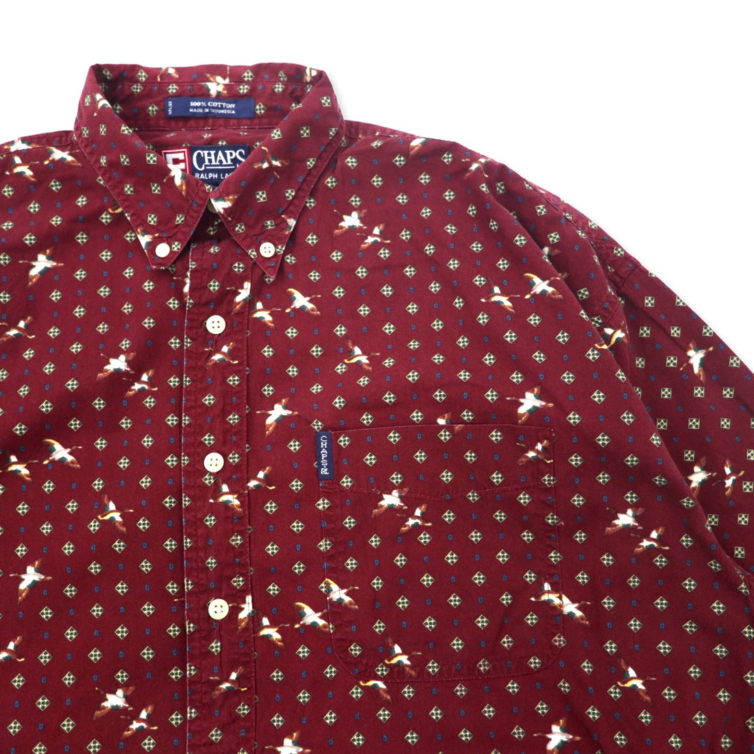 CHAPS RALPH LAUREN 90s All-over Print Button-Down Shirt L Bordeaux Cotton Camo