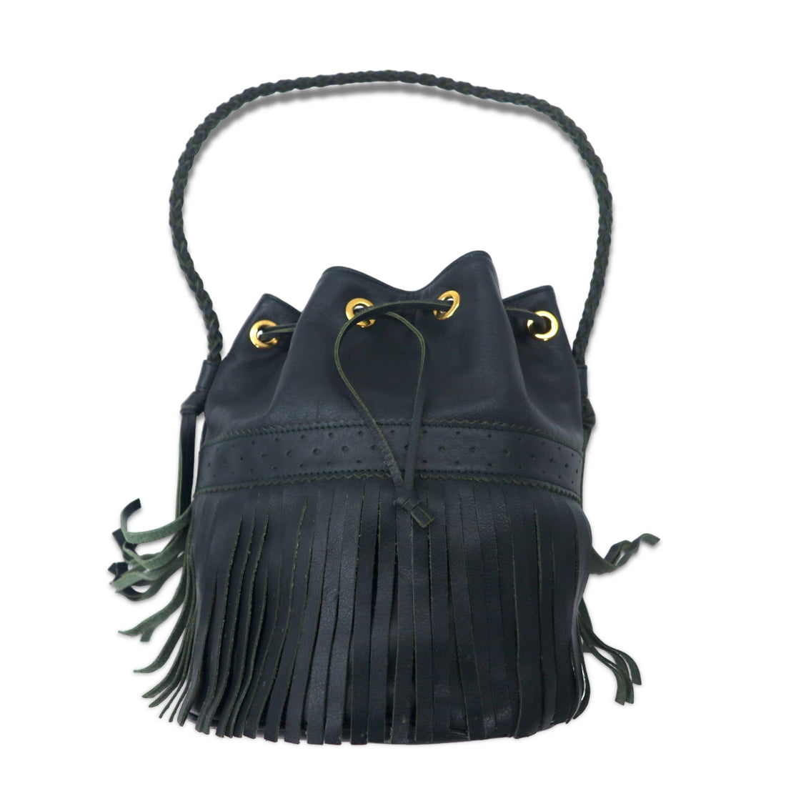 J&amp;M DAVIDSON FRINGE CARNIVAL SHOULDER BAG DRAWBACK GREEN LEATHER CARNIVAL