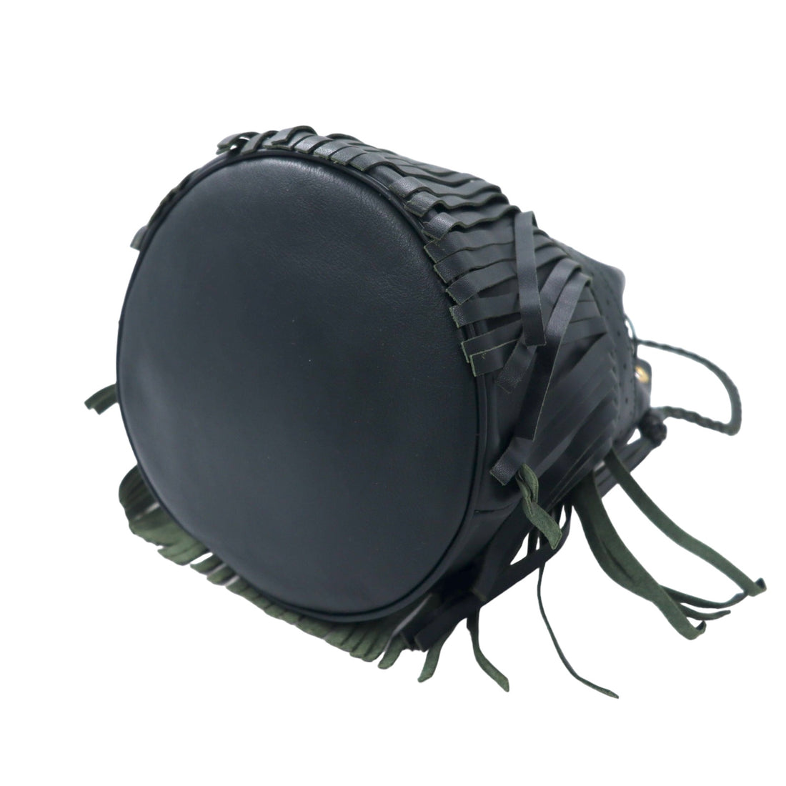 J&amp;M DAVIDSON FRINGE CARNIVAL SHOULDER BAG DRAWBACK GREEN LEATHER CARNIVAL