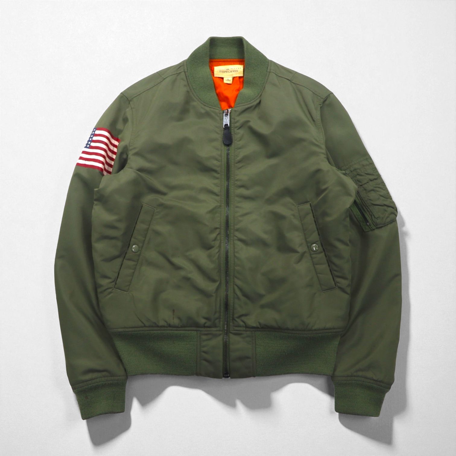 DENIM &amp; SUPPLY RALPH LAUREN MA-1 Flight Jacket, Size M, Khaki, Stars and Stripes, Talon Zip