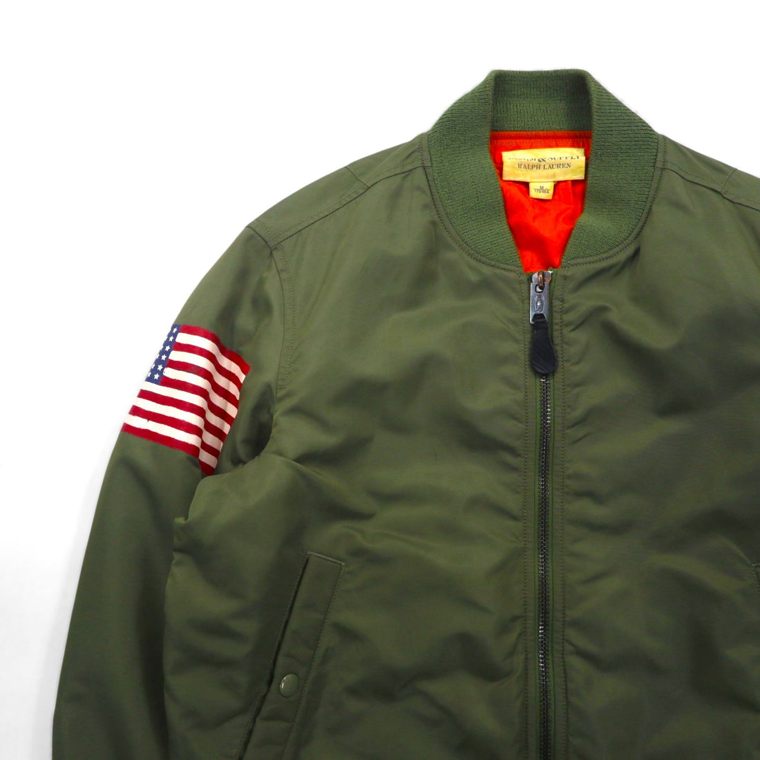 DENIM &amp; SUPPLY RALPH LAUREN MA-1 Flight Jacket, Size M, Khaki, Stars and Stripes, Talon Zip