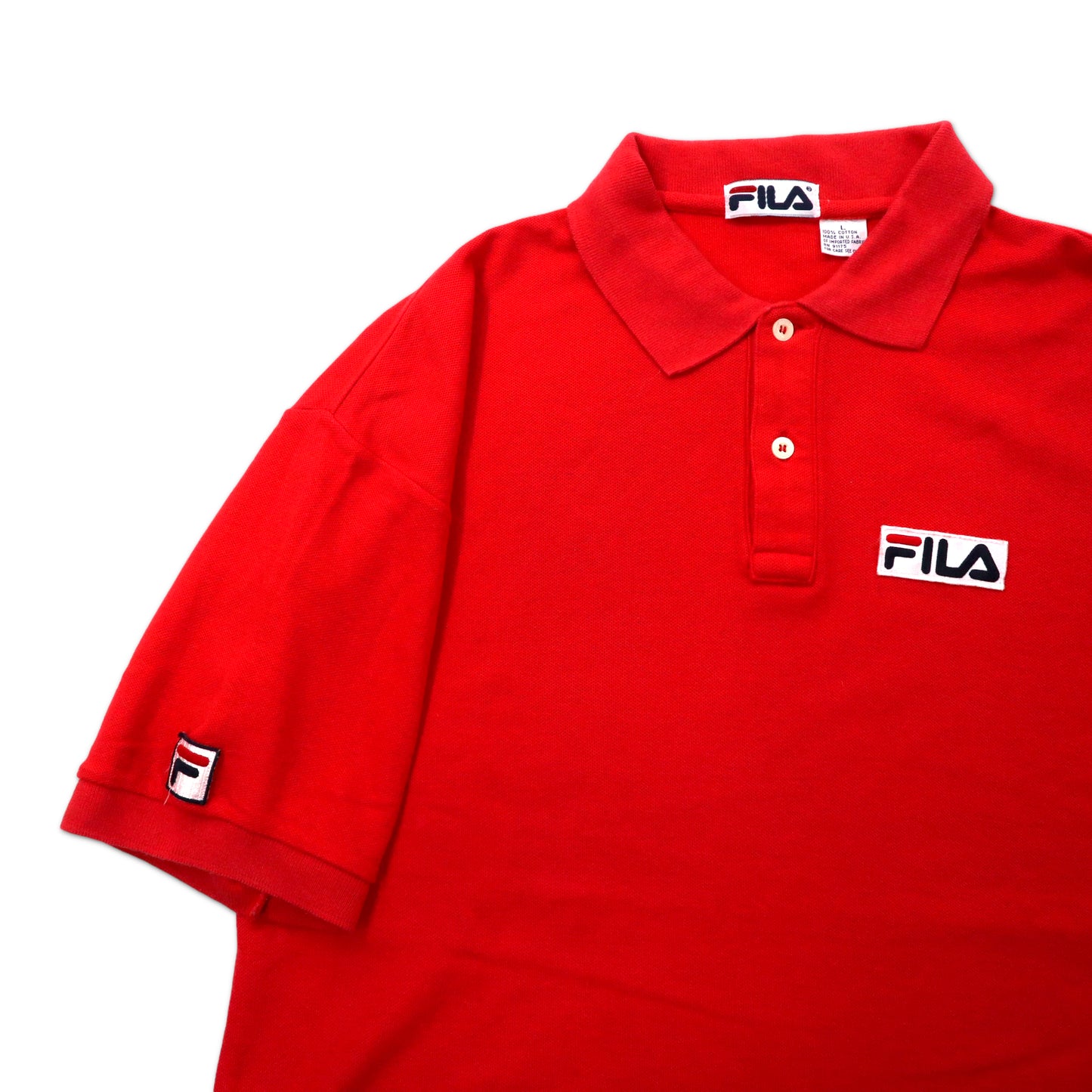 USA製 FILA 90年代 ビッグサイズ ポロシャツ L レッド コットン ワンポイントロゴ