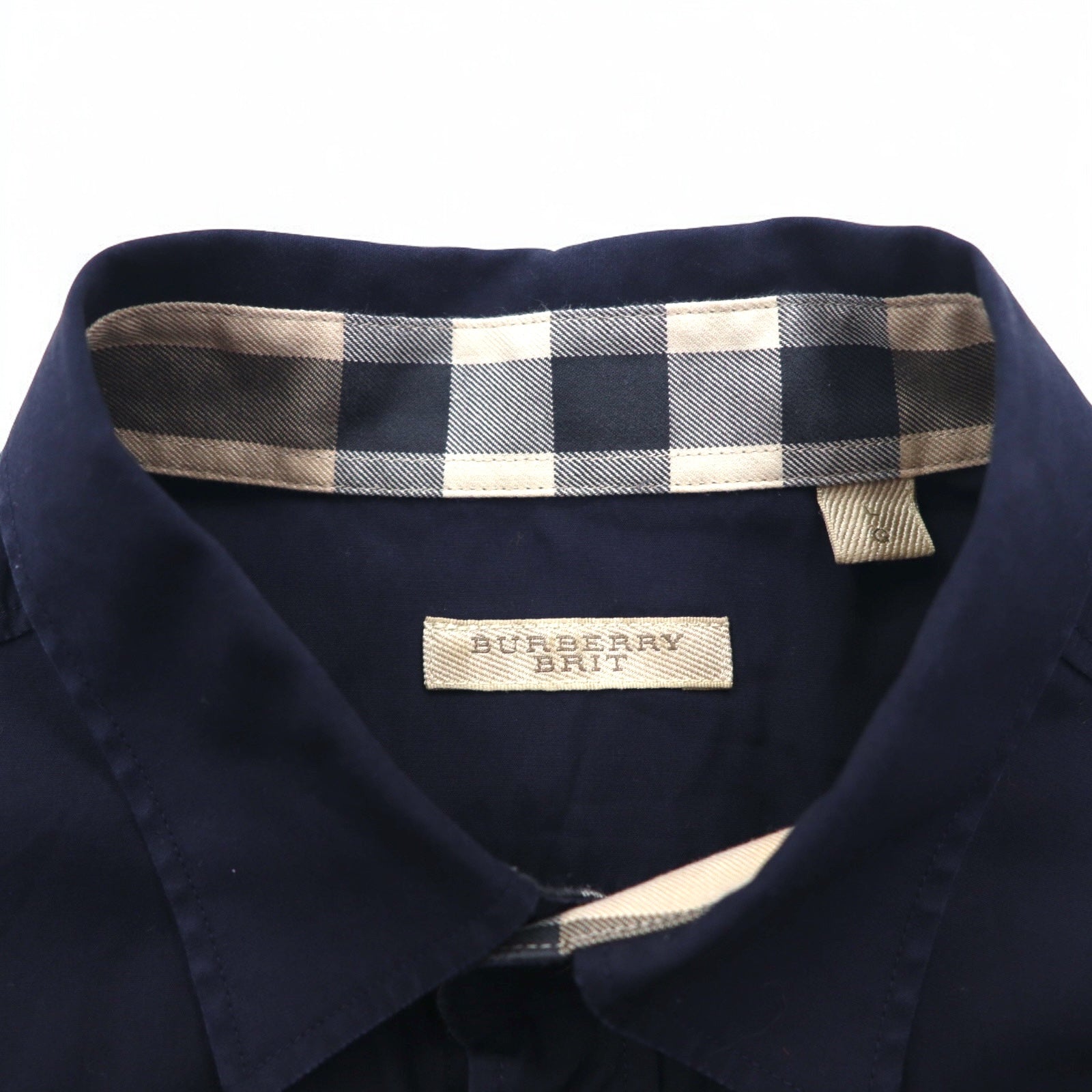 BURBERRY BRIT ドレスシャツ L ダーク ネイビー ワンポイントロゴ刺繍 THTHAGAR129SAM