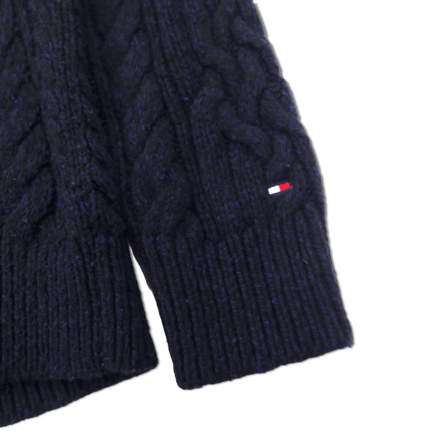 TOMMY HILFIGER ショールカラー ローゲージ ニット カーディガン M ネイビー ウール コットン トグルボタン エルボーパッチ