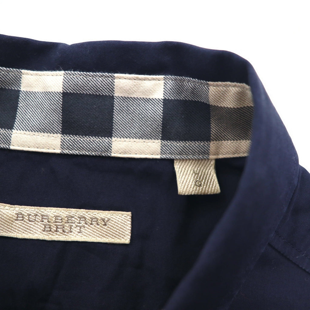 BURBERRY BRIT ドレスシャツ L ダーク ネイビー ワンポイントロゴ刺繍 THTHAGAR129SAM