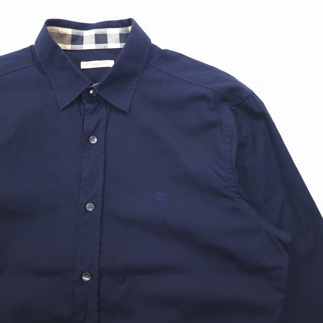 BURBERRY BRIT Dress Shirt L Dark Navy One Point Logo Embroidery THTHAGAR129SAM