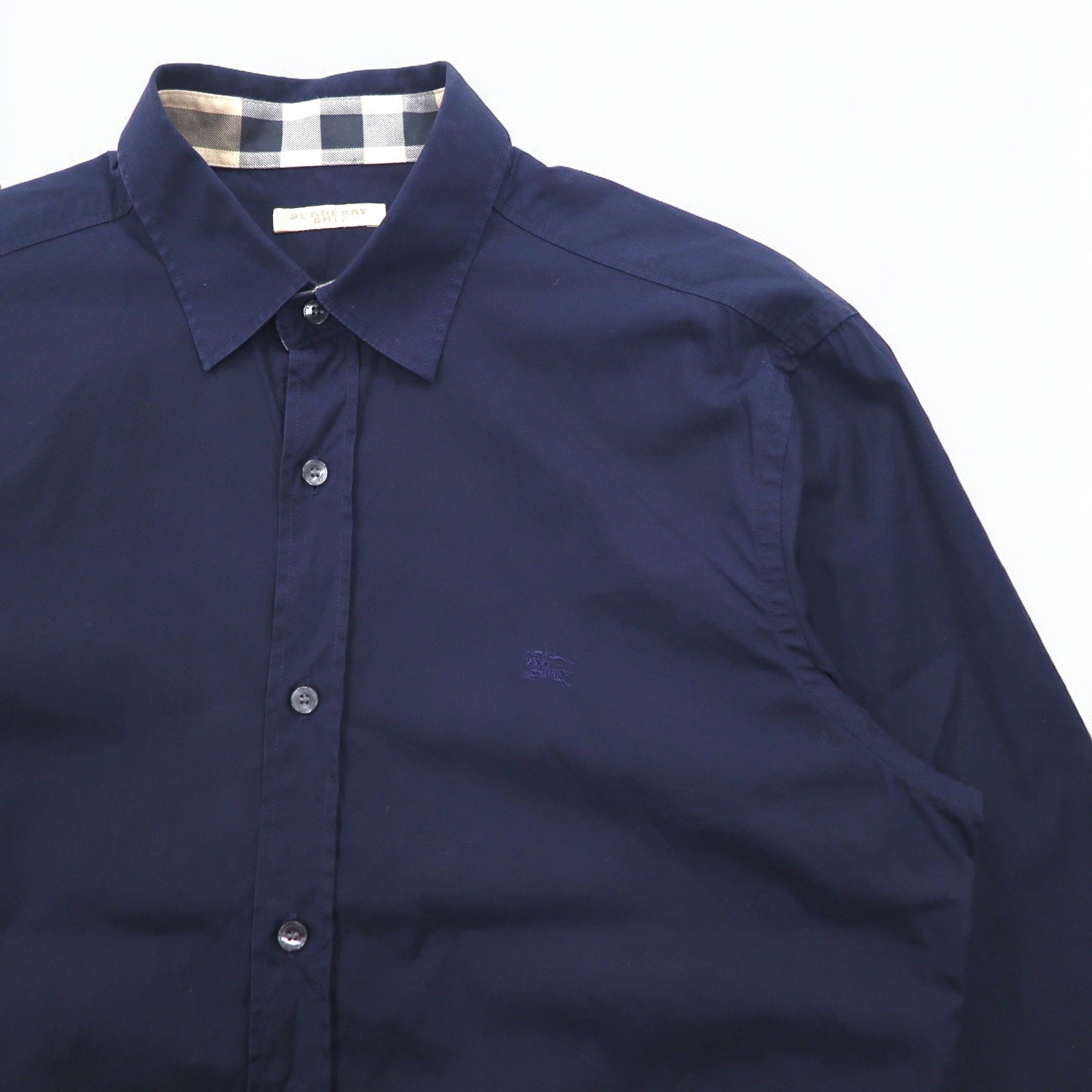 BURBERRY BRIT ドレスシャツ L ダーク ネイビー ワンポイントロゴ刺繍 THTHAGAR129SAM